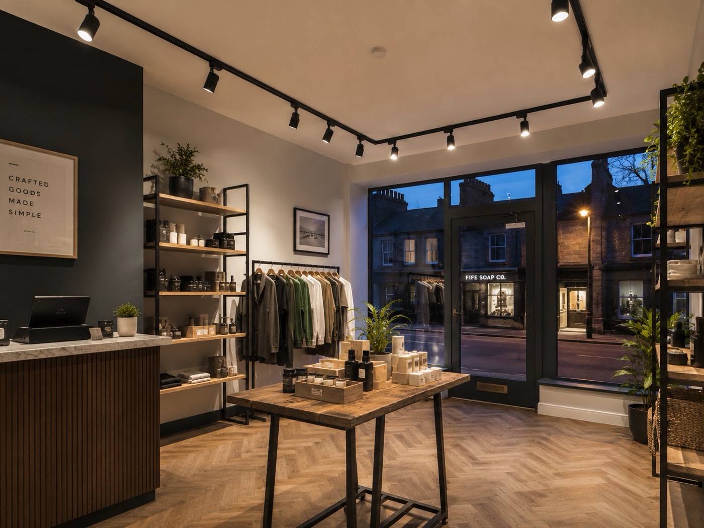 Small Scottish high-street retail interior with new track lighting